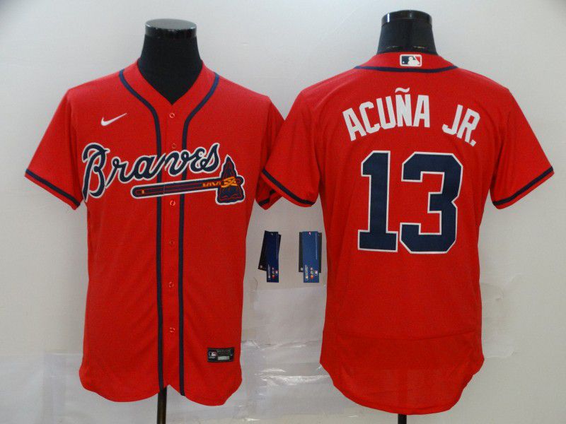 Men Atlanta Braves 13 Acuna jr Red Nike Elite MLB Jerseys